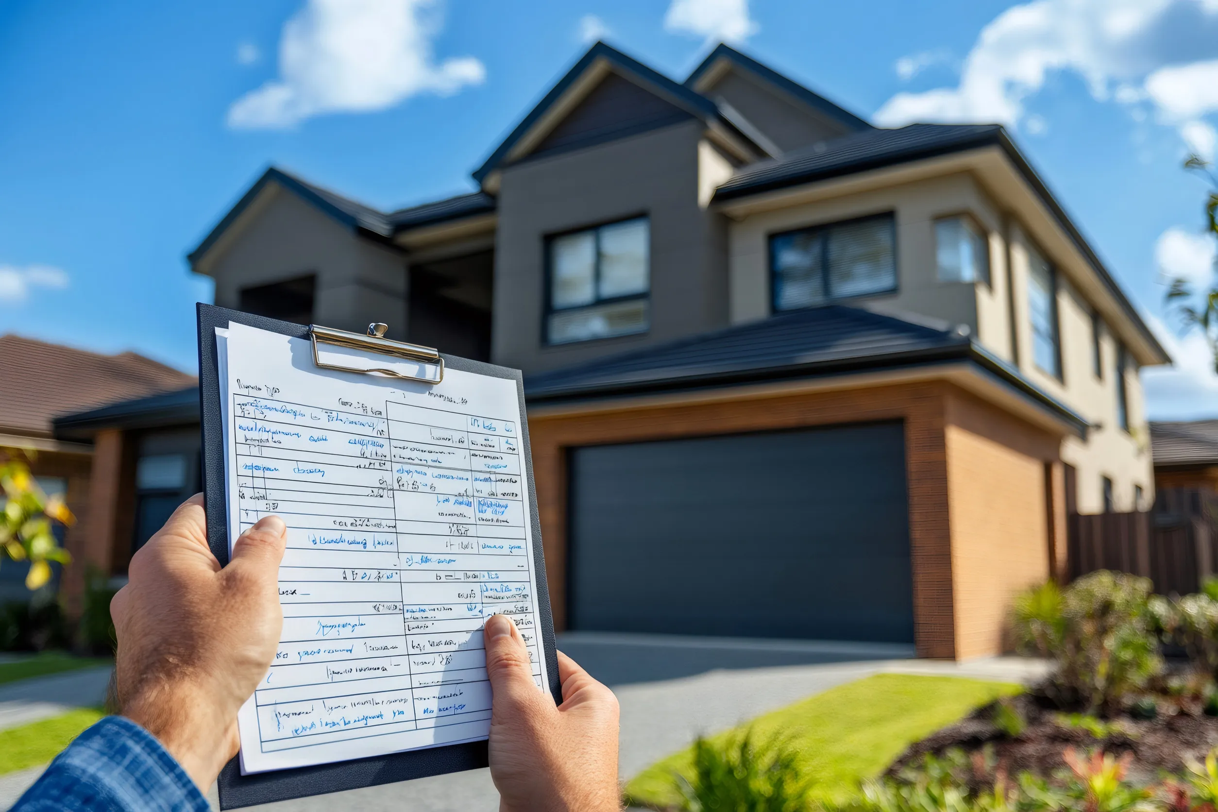 Building inspector holding checklist while inspecting a new property