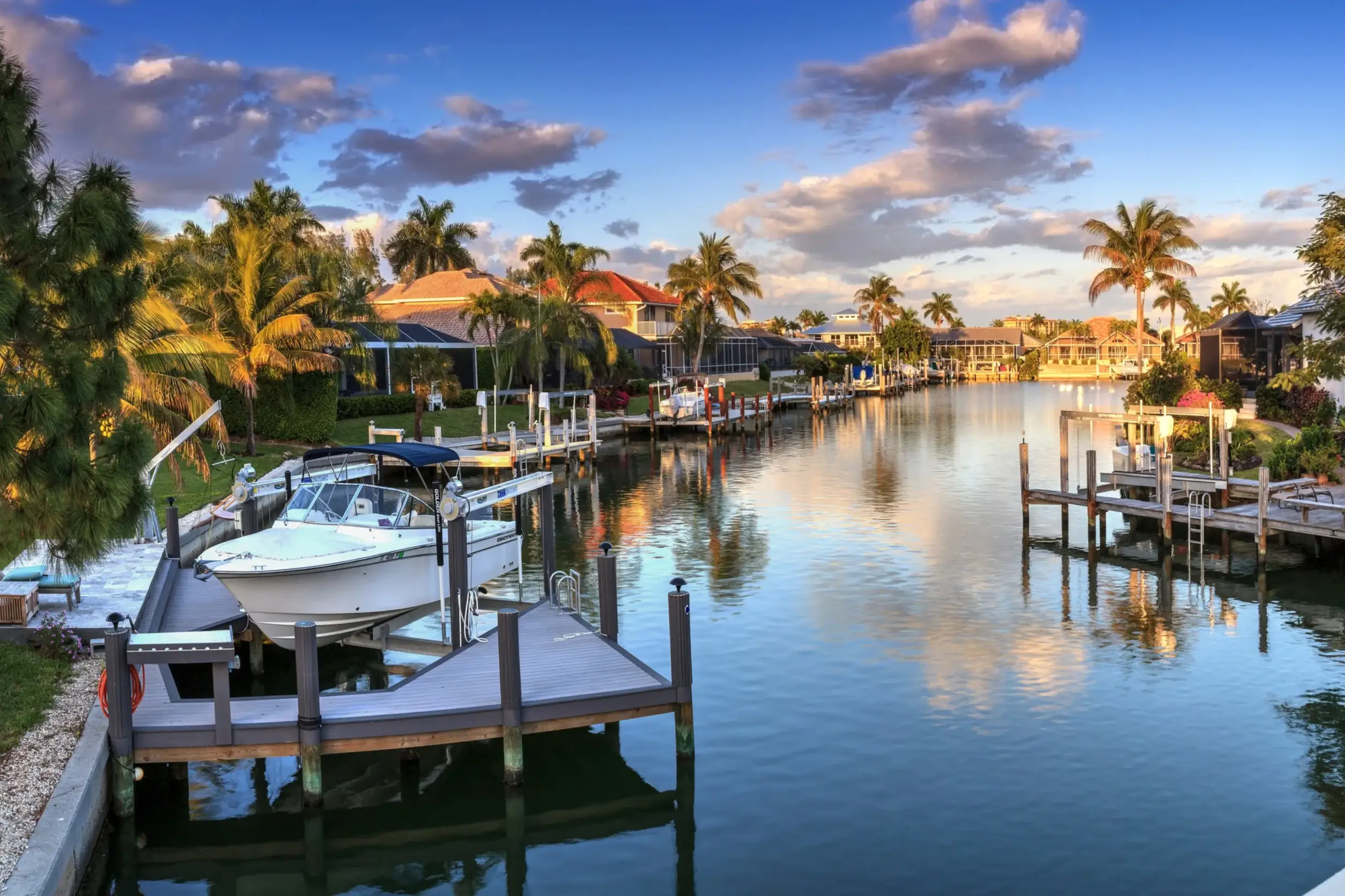 Riverway that leads to the ocean on Marco Island, Florida at Sunrise